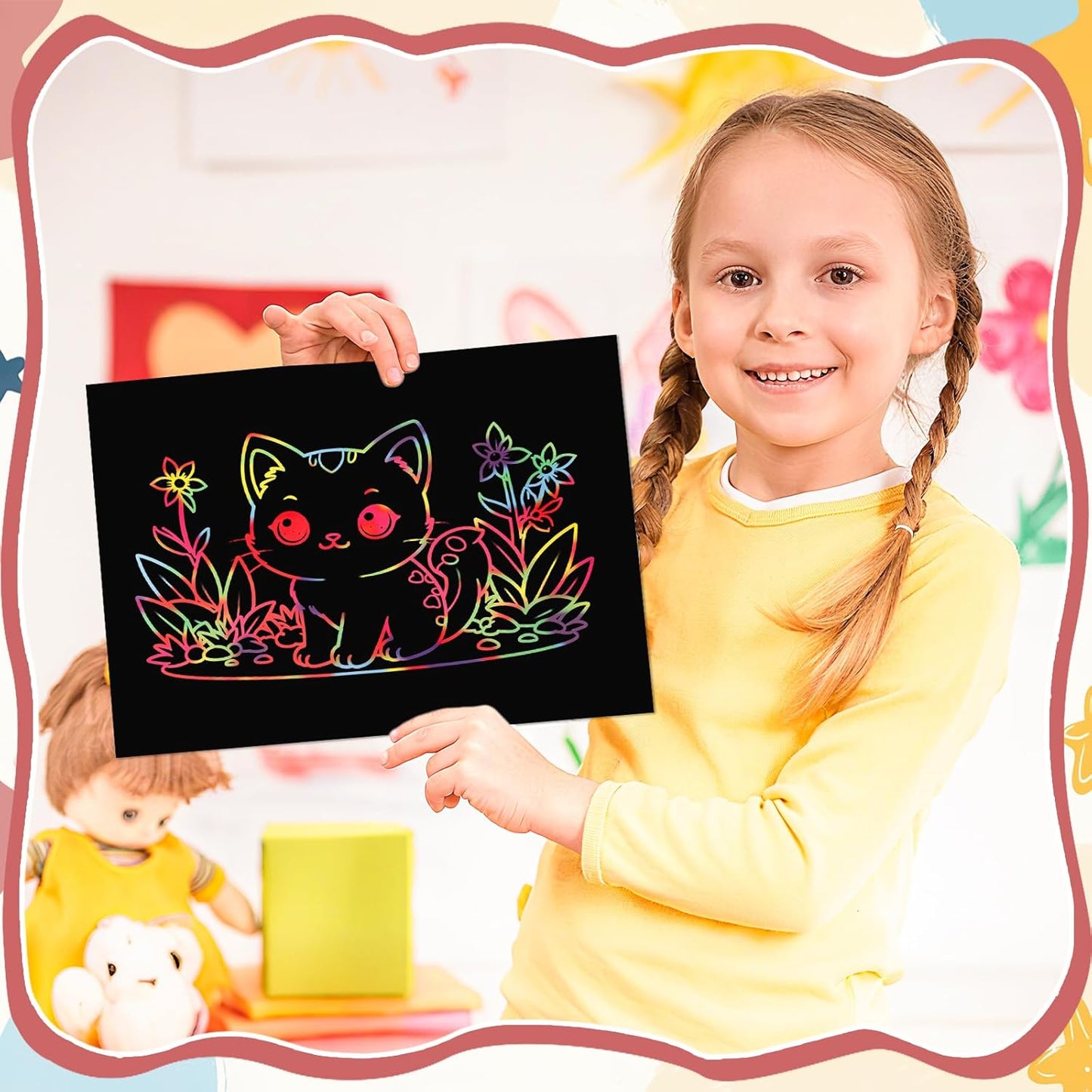 Prudiut 3 Packs Rainbow Scratch Art, Scratch Notebook Scratch Paper Art Gifts for Kids DIY Craft Birthday Party Games Classroom Easter Gifts for Kids
