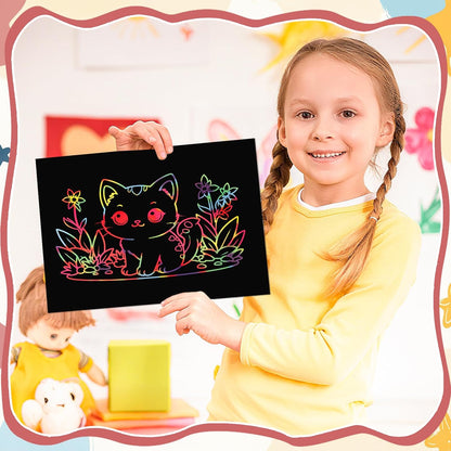 Prudiut 3 Packs Rainbow Scratch Art, Scratch Notebook Scratch Paper Art Gifts for Kids DIY Craft Birthday Party Games Classroom Easter Gifts for Kids