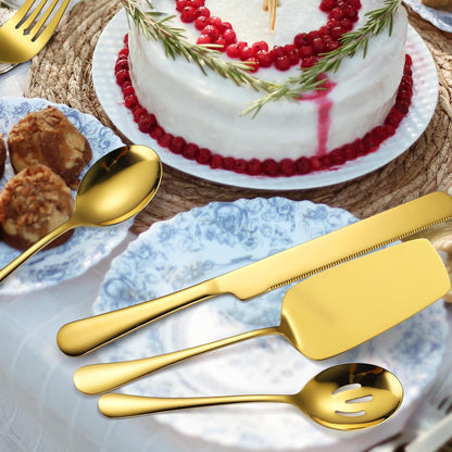 Stainless Steel Serving Utensil Set 10-Piece Buffet Flatware Catering Silverware with Bread Tong,Cake Spatula,Serving Ladles,Salad Fork,Cheese Knife,Large Spoon for Parties Buffet