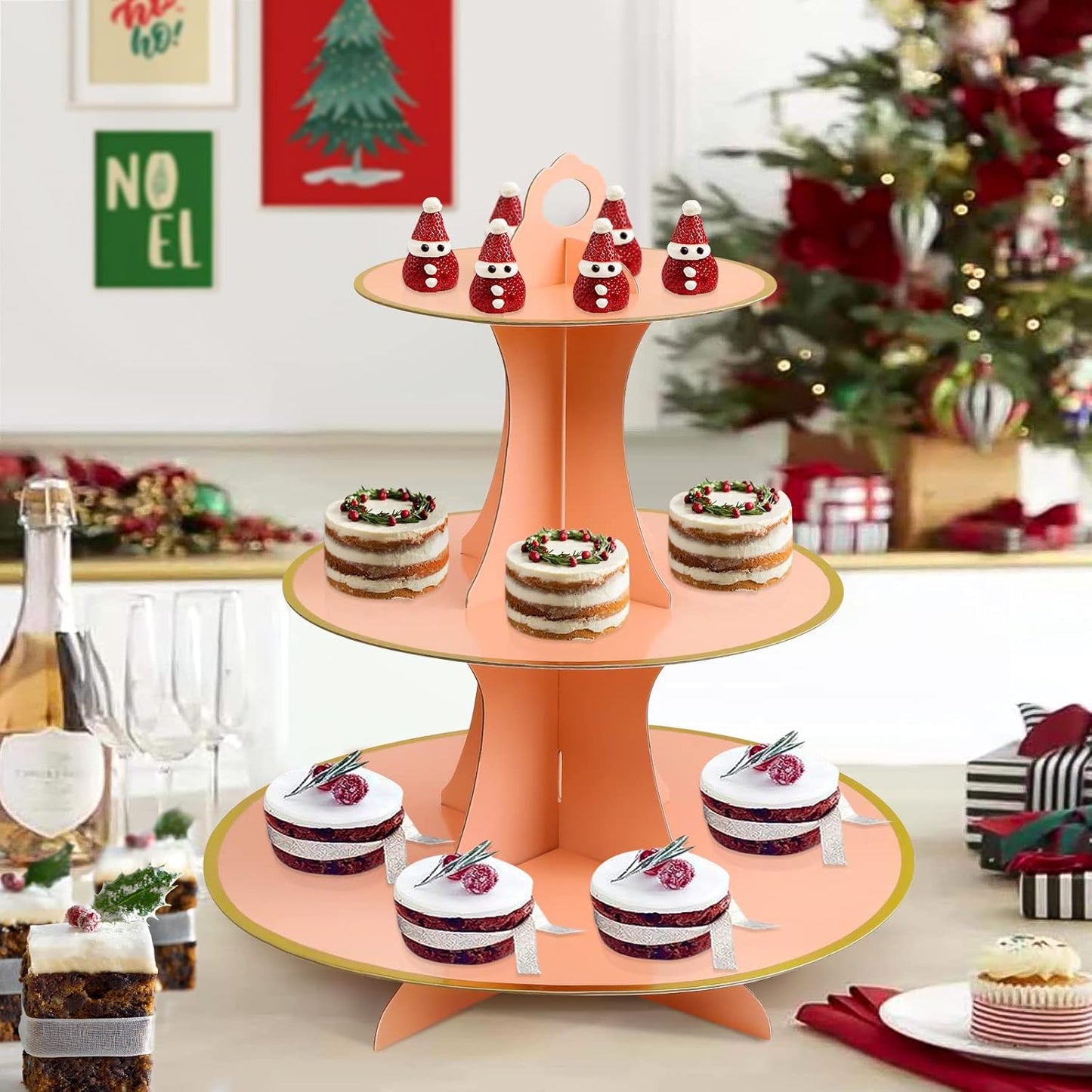 Soleebee 3-Tier Round Cupcake Stand, Cardboard Cupcake Tower, Dessert Cup Cake Stand Tower for Birthday Wedding Party Decoration, Cupcake Tier Stand 1 Set (Hot Pink)