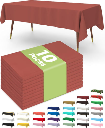 Pureegg Plastic Table Cloth 10 Pack, 54 x 108 Inch Disposable Table Cloths for Party, Picnic and Wedding, Rectangle, White - Colors B