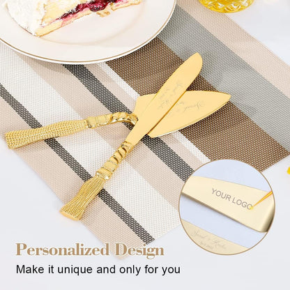 Cake Cutting Set for Wedding, Personalized Gold Cake Knife and Server Set, Custom Cake Serving Set, Engraved Pastry Pie Server Cake Pizza Cutter, Birthday Bridal Gift (F-Classic)