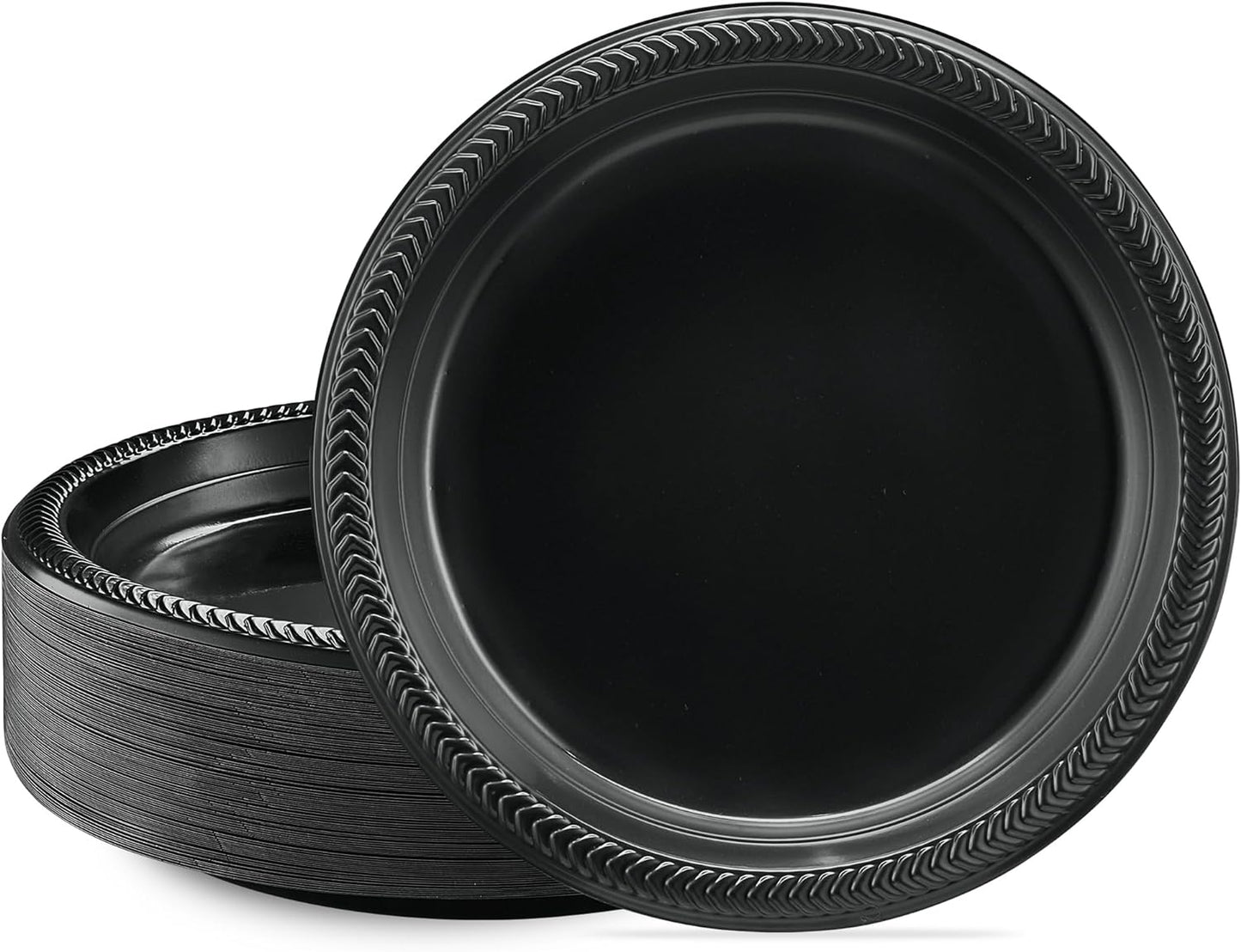 PLASTICPRO 100 PCS Black Plastic Bowls Light Weight 12 oz Plastic Soup Bowls Black Salad Plates Disposable for Party and Wedding
