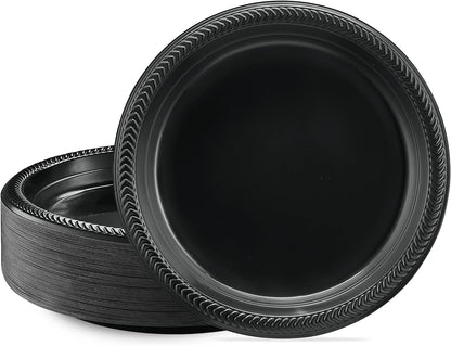 PLASTICPRO 100 PCS Black Plastic Bowls Light Weight 12 oz Plastic Soup Bowls Black Salad Plates Disposable for Party and Wedding