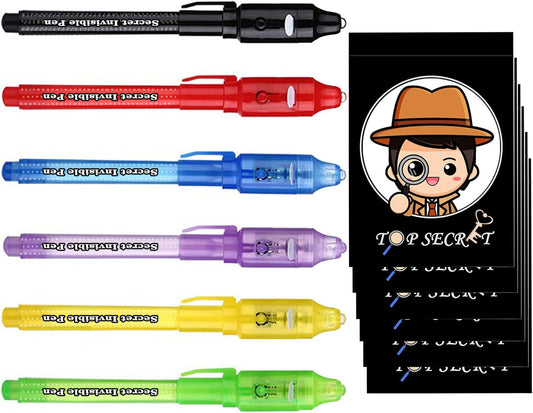 SCStyle 12 Pcs Party Favors | 6 Invisible Ink Pen and 6 Mini Notepads Spy Pen with UV Light Birthday Party,Writing Secret Information Easter Day Halloween Christmas Party Bag Gifts for Students