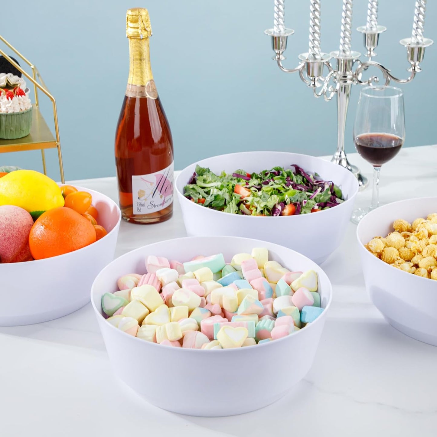 Hioasis 8 Pack Plastic Serving Bowls 128oz Gold Glitter Plastic Bowls Heavy Duty Disposable Serving Bowls for Party Snack & Salad & Candy & Bar Buffet