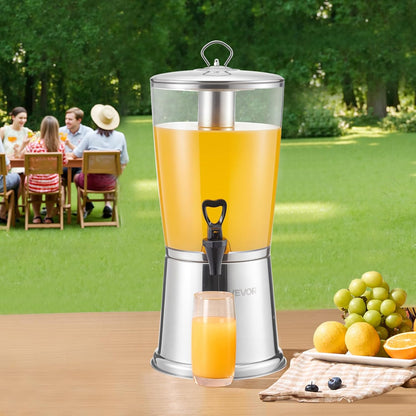 VEVOR Beverage Dispenser, 2.1 Gallon x 2 Drink Dispenser for Parties, Stainless Steel + Plastic Juice Dispensers with Spigot Ice Chamber Tray, Iced Tea Lemonade Dispensers, for Restaurants, Hotels