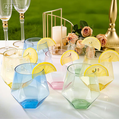 Goodluck 40 PCS Diamond Stemless Plastic Wine Whiskey Glasses, 12 Oz Disposable Cocktail Glasses, Suitable for Weddings, Birthday Parties, Family Gatherings, Bars, etc （Gold rimmed cups）