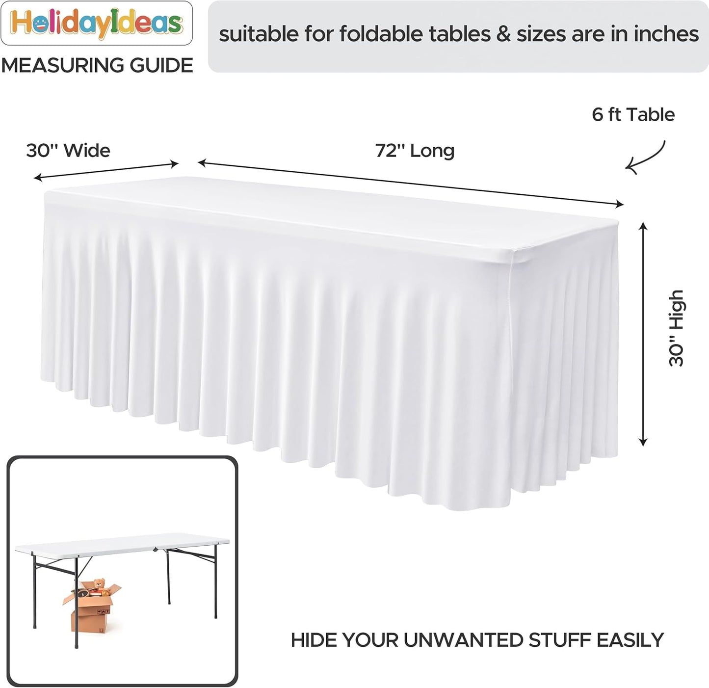 HolidayIdeas 2 Pack Spandex Table Skirt for 6 Ft Rectangle Tables, Black Fitted Stretch Tablecloth 30 x 72 Inch, Wrinkle Resistant Ruffle Design for Wedding Banquets, Trade Shows, Parties