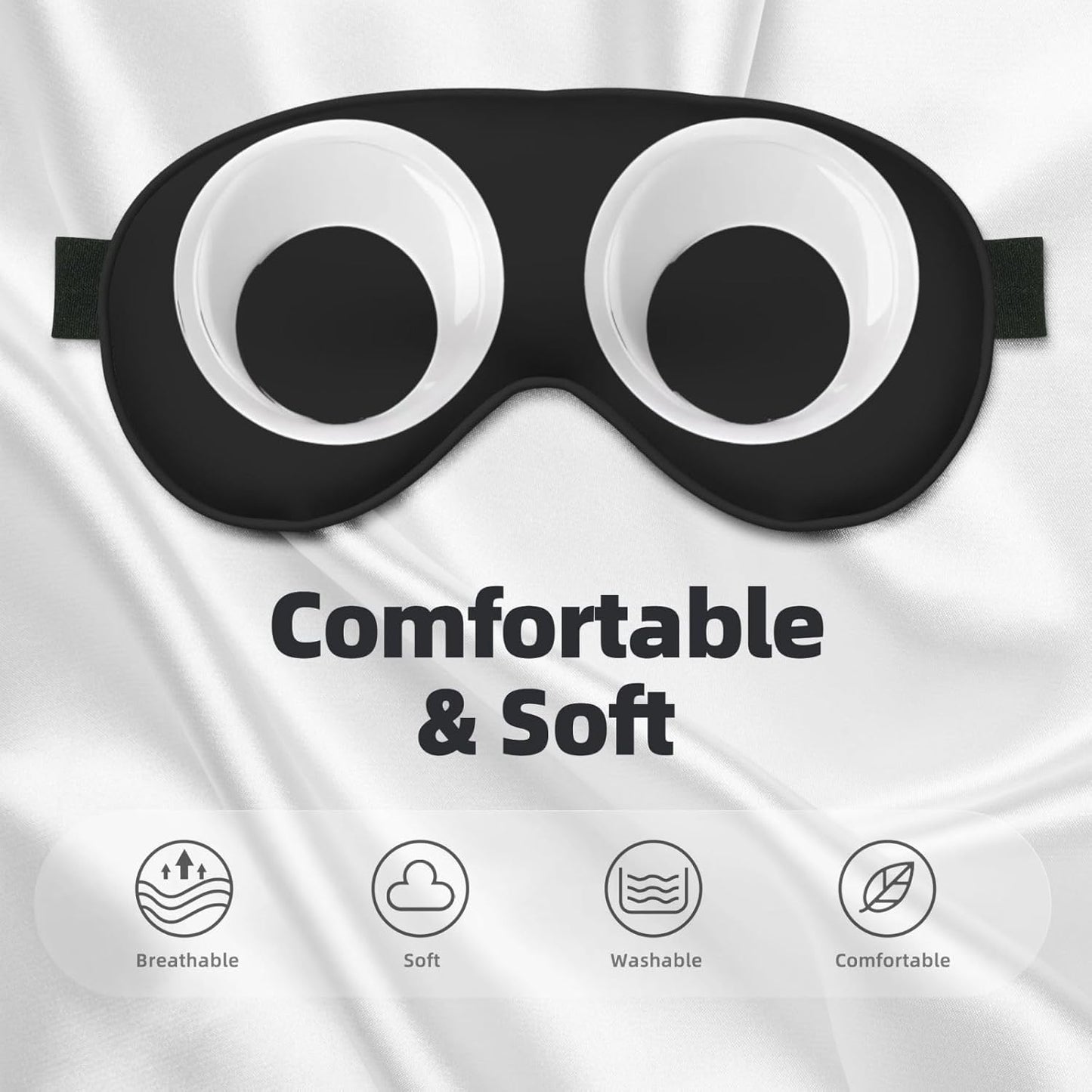Cute Cartoon Eyes Sleep Mask Adjustable Strap Sleeping Eye Mask Light Blocking Blindfold Eye Sleep Shade Cover Bedtime Blackout Eyeshade for Yoga Nap Travel Shift Party