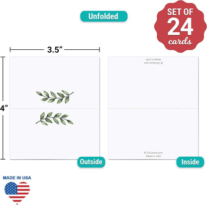 321Done Greenery Place Cards, Made in USA - 3.5x2 Blank for Name Food Table Setting Dinner Party Seating Wedding Reception Buffet Tent Style Rustic Green Leaves - Set of 24