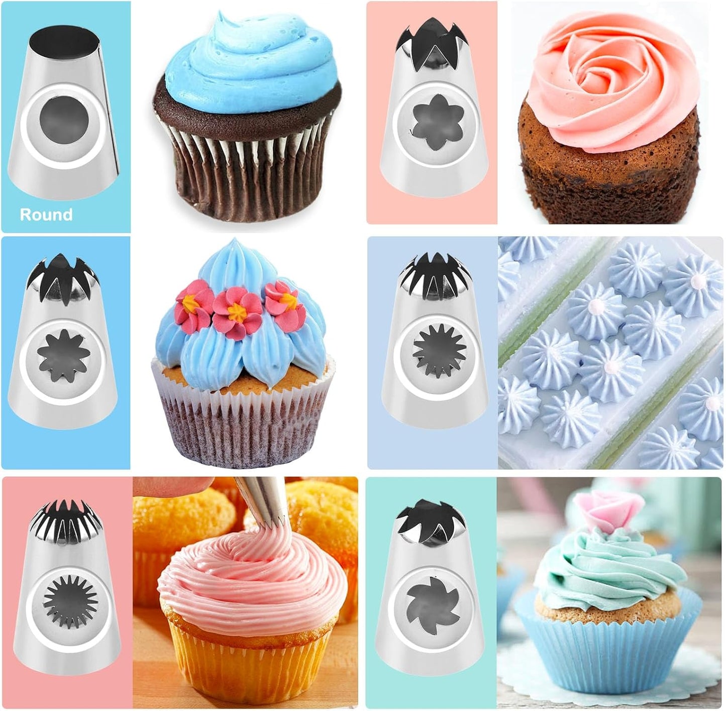 12PCS Large Piping Tips Set, Stainless Steel frosting tips with Reusable Pastry Bag, Cake Decorating Tips Set for DIY Pastry Dough, Cookie, Cupcake, Cake