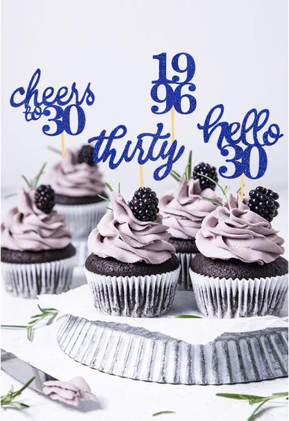 24 PCS Glitter 30th Birthday Cupcake Toppers for Celebrating Thirty Years Old Birthday Party Decorations for 30th Anniversary Party Supplies (Gold)