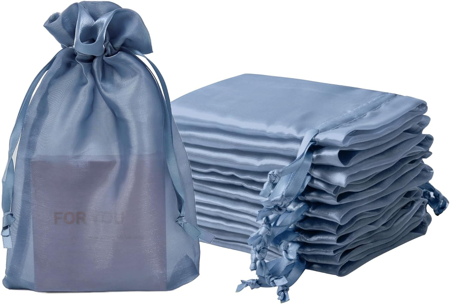 QIANF 20 Pcs Peacock Blue Small Organza Bags 3X4 inch for Wedding Favors with Drawstring, Mini Mesh Gift Bags Jewelry Pouch for Candy Bridal Shower Party Favor Baby Shower Christmas