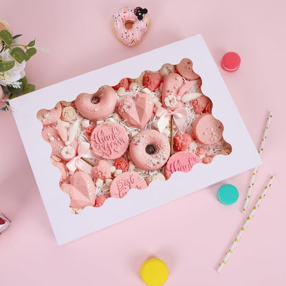 Moretoes 40pcs Cookie Boxes, 14x10x2.5 Inch Auto-Popup Bakery Boxes with Window, for Donuts, Pies, Cakes, Muffins, and Pastries