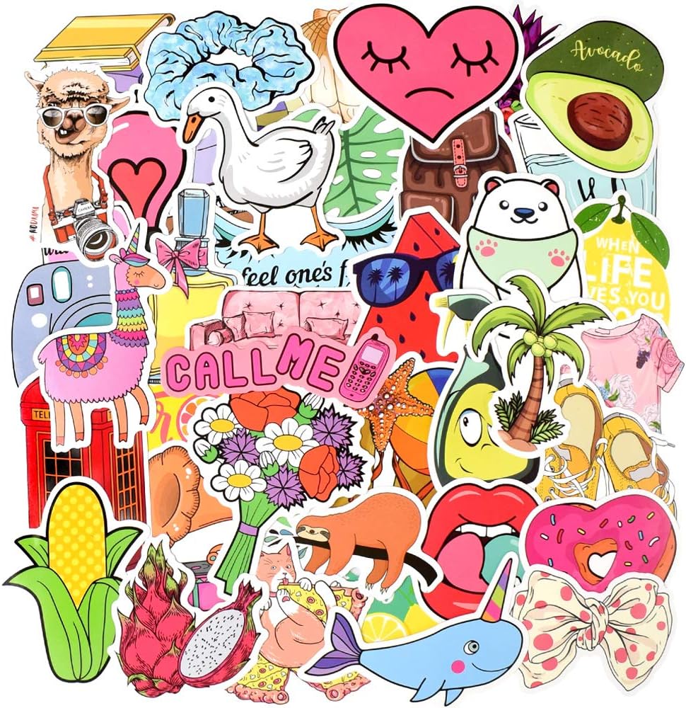 QTL Neon Stickers for Teens & Students Prizes, Waterproof Vinyl Party Favor Stickers, School Rewards, Water Bottle and Laptop, 50PCS - Colors A