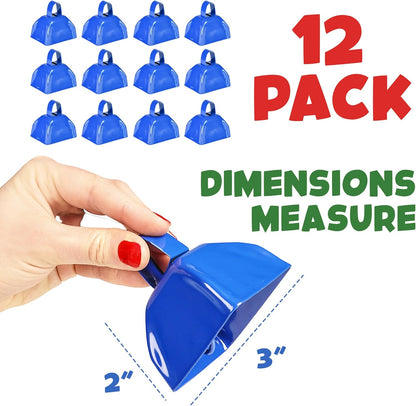 Metal Cowbell - 12 Pack, 3 Inch Red Cow Bells for Sporting Events, Cheering, Spirit, Loud Cow Bell Ideal Hand Percussion Cowbells Noise Makers for Sporting Events, Football Games, and Celebrations