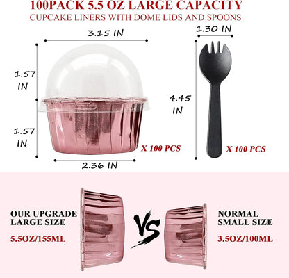 Cupcake Liners with Lids 50 Pack,LNYZQUS 5oz Large Foil Cupcake Cups Muffin Tins,Disposable Baking Cups Muffin Liners Wrappers Holders for Wedding Valentine-Pink in gold