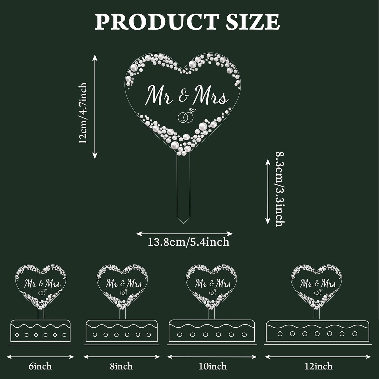 Coucoland Mr and Mrs Cake Topper - Heart Wedding Cake Decor with Rhinestones and Pearls for Engagement Bridal Anniversary