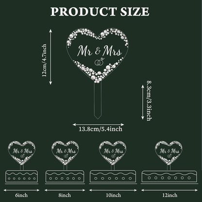 Coucoland Mr and Mrs Cake Topper - Heart Wedding Cake Decor with Rhinestones and Pearls for Engagement Bridal Anniversary