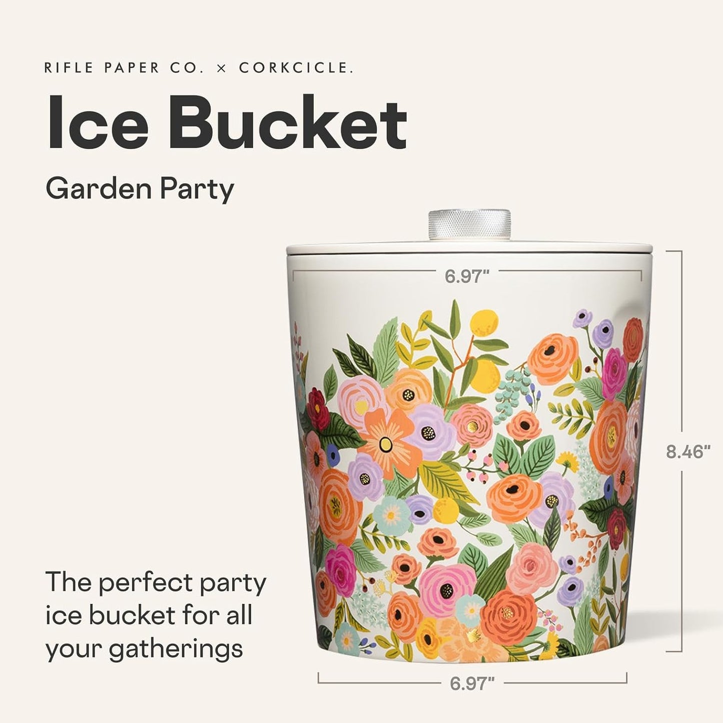 Corkcicle Insulated Ice Bucket with Lid - Stainless Steel - Summer Gift - 100 oz - Ceramic Slate