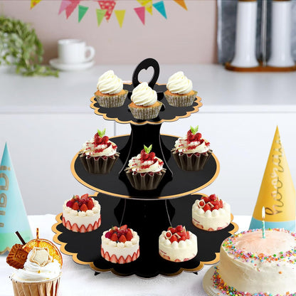 Soleebee 3-Tier Cupcake Stand, Cardboard Cupcake Tower, Cup Cake Stand Tower for Birthday Wedding Party Decoration, Cupcake Tier Stand Desserts Display 1 Set (Purple Gold)