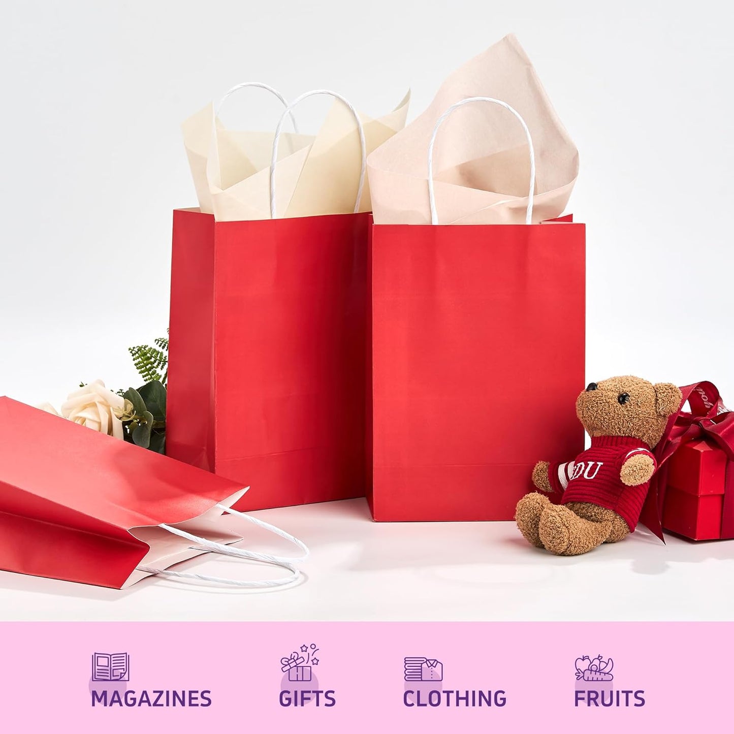 32 Pack Paper Gift Bags with Handles, 5.8"×3.2"×8.25" Party Favor Bags, Gift Bags, Small Gift Bags with Handles, Party Bags, Small Goodie Bags Bulk for Birthday, Crafts, Wedding, Party Supplies (8 Colors)