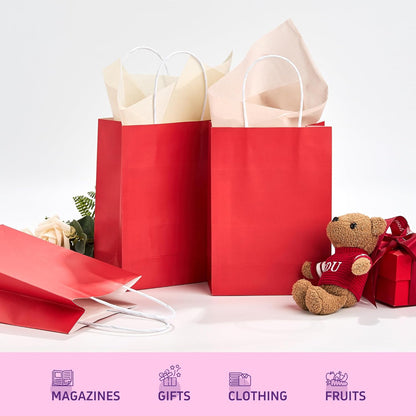 32 Pack Paper Gift Bags with Handles, 5.8"×3.2"×8.25" Party Favor Bags, Gift Bags, Small Gift Bags with Handles, Party Bags, Small Goodie Bags Bulk for Birthday, Crafts, Wedding, Party Supplies (8 Colors)