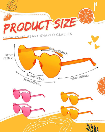 Frienda 8 Pairs Heart Shaped Sunglasses for Women Rimless Heart Glasses Candy Color Sunglasses for Party Favor
