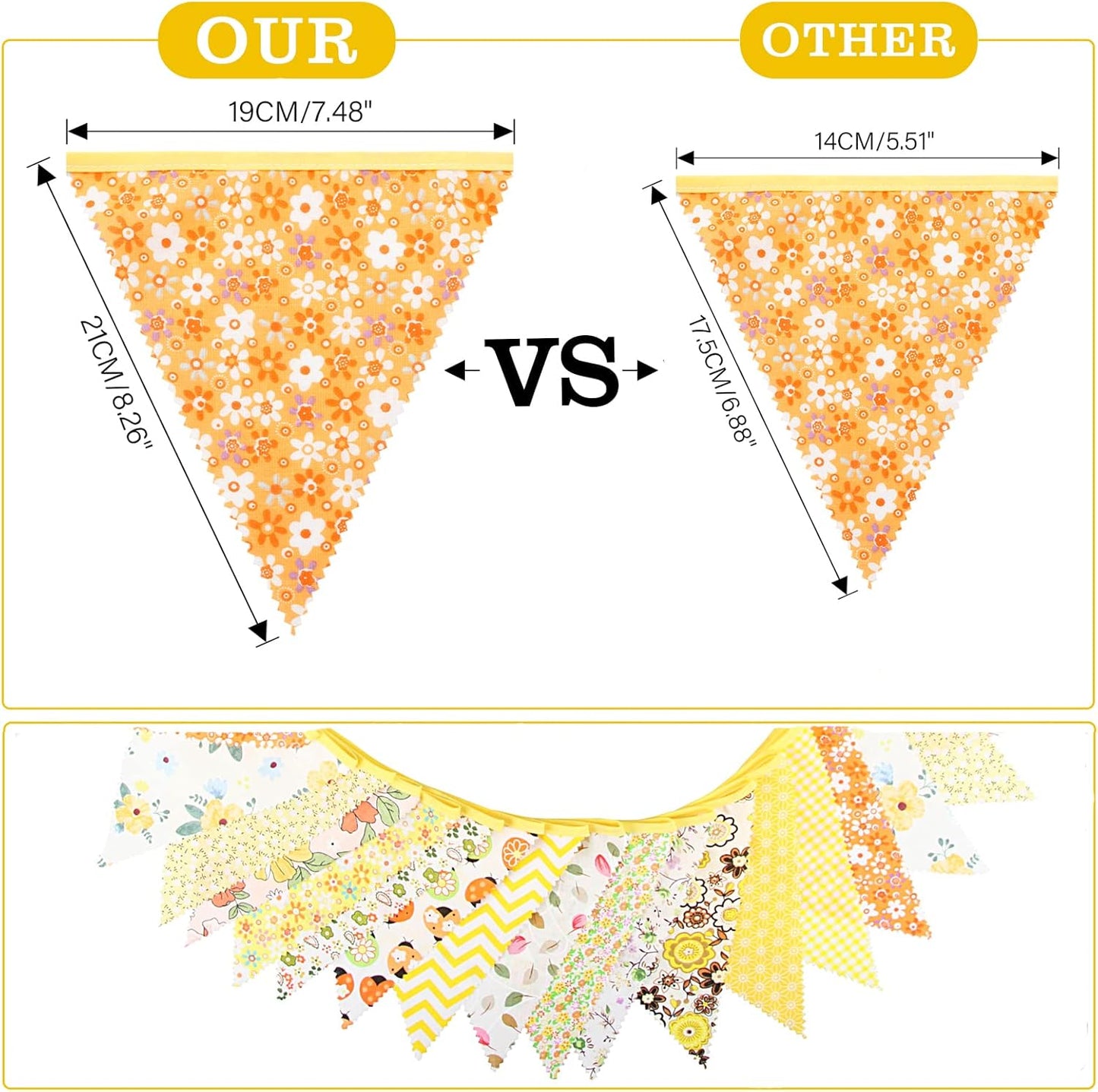G2PLUS 39Ft Triangle Bunting Banner, 42Pcs Pink Floral Garland Pennant Banner, Reusable Cotton Triangle Flags Party Decoration for Birthday, Wedding, Garden Tea Party, Baby Shower, Room Decor