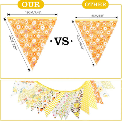 G2PLUS 39Ft Triangle Bunting Banner, 42Pcs Pink Floral Garland Pennant Banner, Reusable Cotton Triangle Flags Party Decoration for Birthday, Wedding, Garden Tea Party, Baby Shower, Room Decor