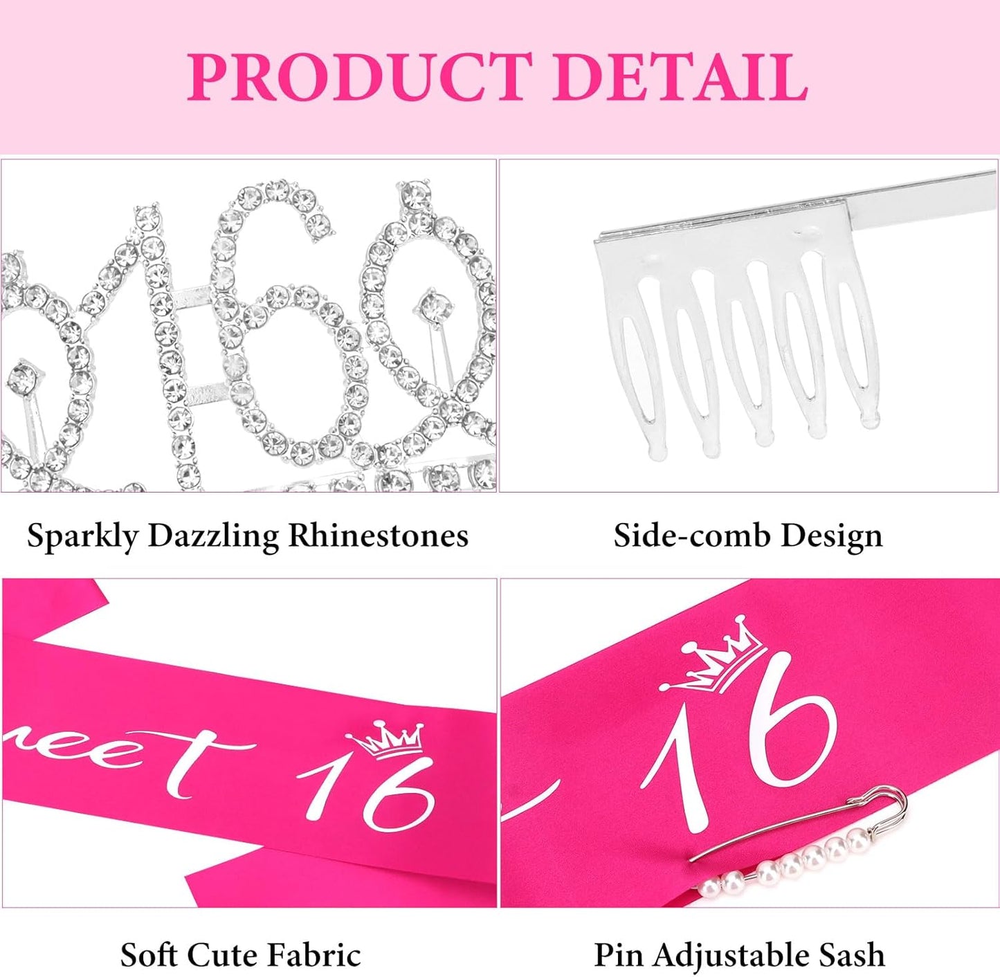 CAVETEE Silver Birthday Crown for Girls Birthday Decorations Birthday Gifts for Women and Girls