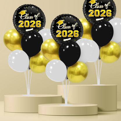 Graduation Decorations - 4 Set Balloon Stands, Class of 2026 Congrats Grad Table Centerpieces for Graduation Party Supplies(Gold& Black)