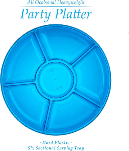 Plasticpro 6 Sectional Round Plastic Serving Tray/Platters Clear Pack of 2