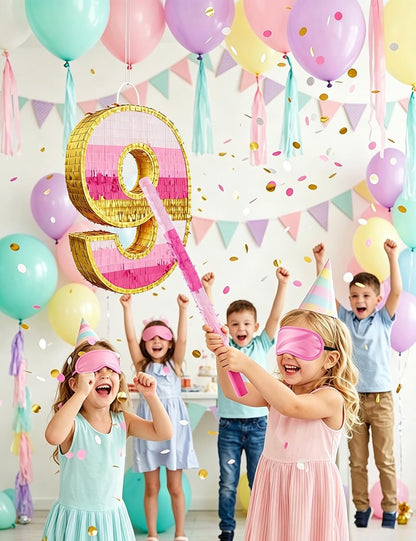 Number 5 Piñata with Stick, Blindfold & Confetti-Pink Piñata for Birthday Parties, Complete Party Game Set for Kids Girls-Gradient Pink Birthday Decor with Fillable Design(Small, 16.5 x 11.5 x 3 In)