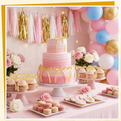 30 Pack Bow Cake Toppers Pink Ribbons Bows for Cake Coquette Themed Bow Cupcake Toppers Pink Bow Birthday Decorations for Baby Shower, Birthday, Wedding, Bachelorette, Mothers Day Decorations