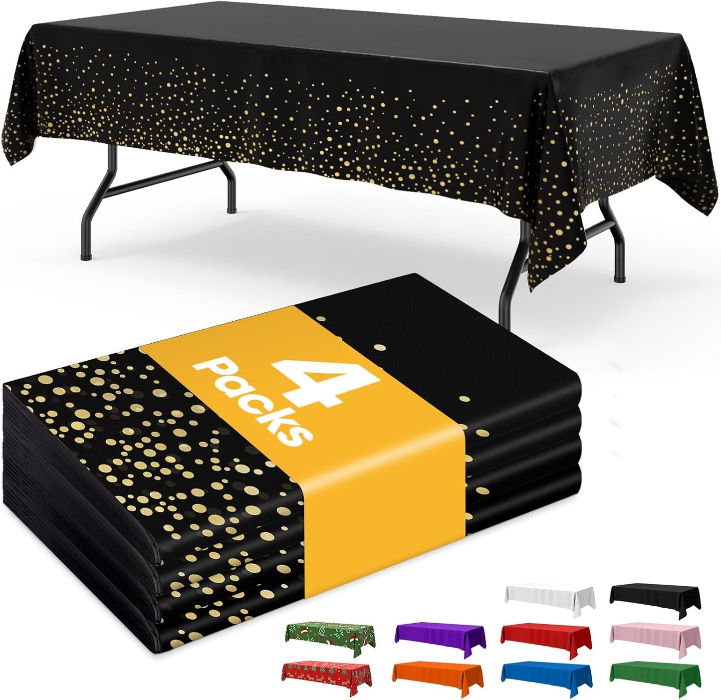 Niuara White Plastic Table Cloth - 4 Pack 54" × 108" Rectangle Disposable Tablecloths for 6FT Tables, Table Cover for Party, Holiday & Gathering Use