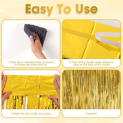 Voircoloria 3 Pack 3.3x8.2 Feet Gold Foil Fringe Backdrop Curtains, Tinsel Streamers, Fringe Backdrop for 2025 New Years Eve, Graduation, Birthday, Baby Shower, Gender Reveal, Disco Party - Colors A