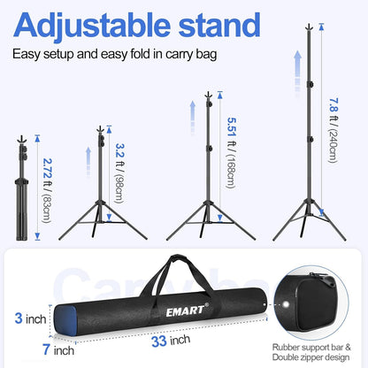 EMART Backdrop Stand 10x7ft(WxH) Photo Studio Adjustable Background Stand Support kit with 2 Crossbars, 8 Clamps, 2 Sandbags and Carry Bag for Parties, Events Decoration, Wedding, Photography -White