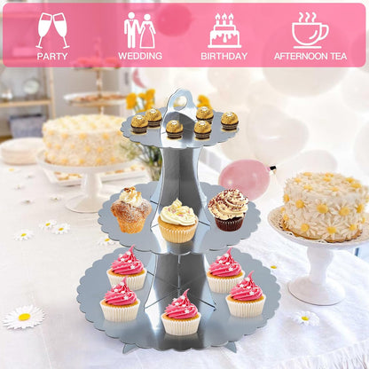 Soleebee 3-Tier Cupcake Stand, Cardboard Cupcake Tower, Dessert Cup Cake Stand Tower for Birthday Wedding Party Decoration, Cupcake Tier Stand 1 Set (Black)