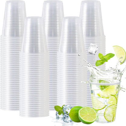 Clawsoff 500 Pack 9 oz Plastic Cups, Disposable Drinking Cups, Water Cups Plastic Clear Cups for Party, Wedding, Graduation, Travel, Holiday, Events, Birthday,Cold,Hot