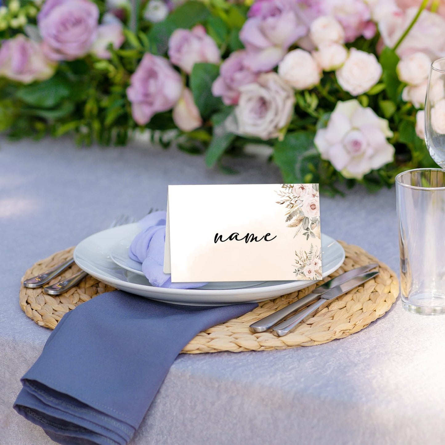 Boho Floral Place Cards for Table Setting, Wedding Placecards, Tent Cards Decor For Bridal Shower Anniversary Party Decorations, 25 Pack Baby Shower Food Name Card, 2 x 3.5" /001