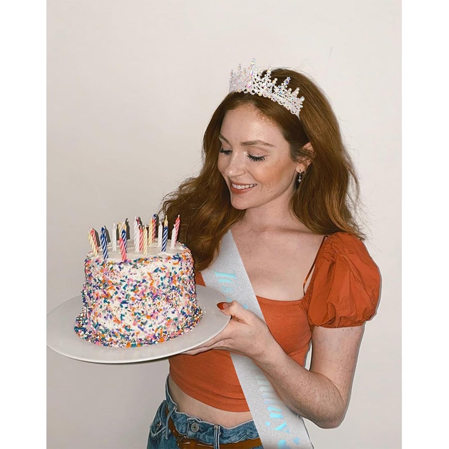 CURASA Birthday Tiara and Sash - Silver Birthday Crown for Women, Perfect for Parties and Celebrations
