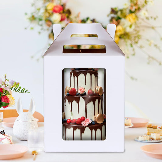 KintKita Tall Cake Boxes 12x12x14 IN,6 Pack Tier Cake Carrier with Cake Boards,Disposable Tiered Cake Carrier with 4 windows for Wedding,Birthday,Party,Bakery Supplies