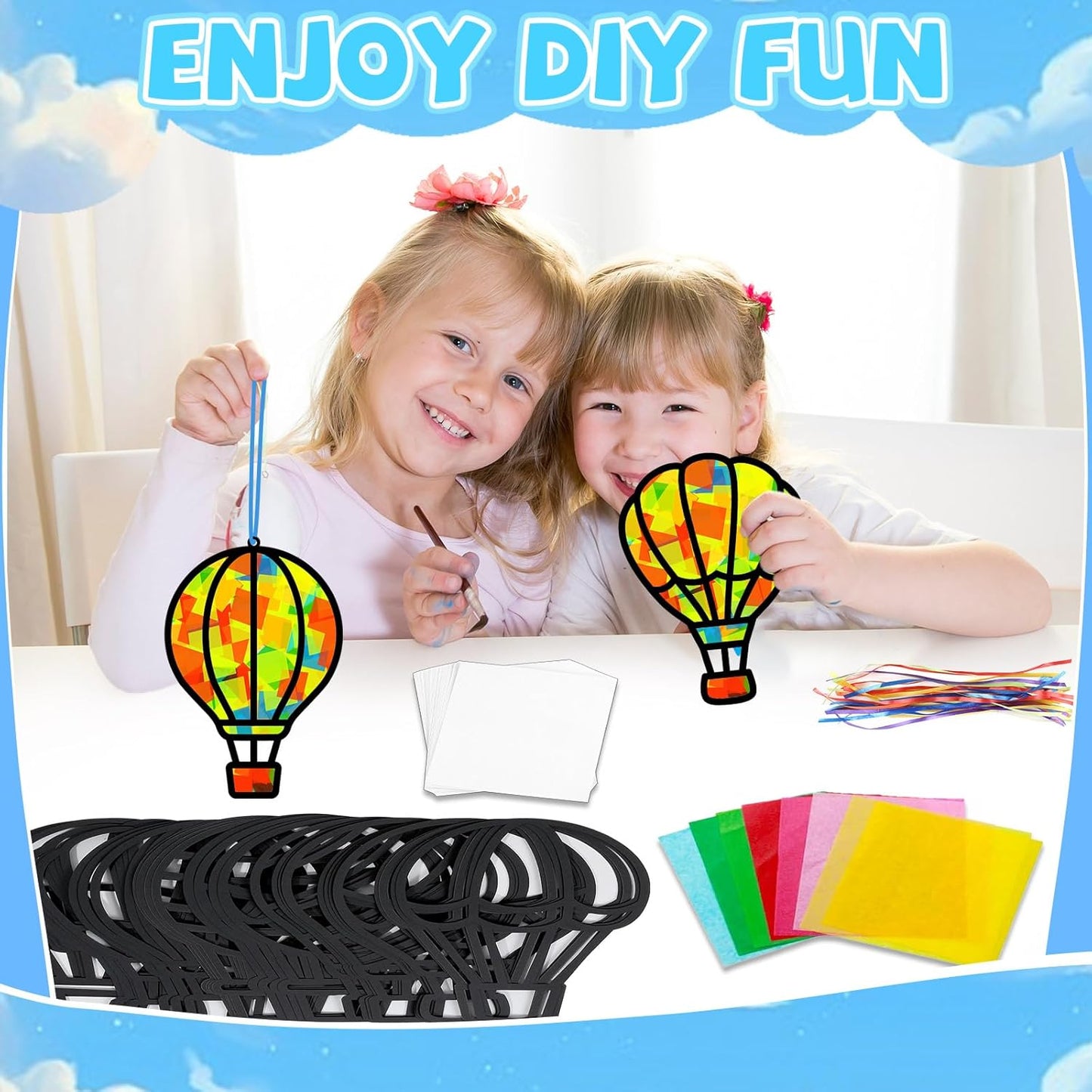 QOUBAI 32 Sets Stars Suncatchers Craft Back to School DIY Stained Glass Window Patriotic 4th of July Paper Craft Home School Classroom Decor Kid Birthday Gift Creative Art Activity Game - Colors A