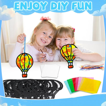 QOUBAI 32 Sets Stars Suncatchers Craft Back to School DIY Stained Glass Window Patriotic 4th of July Paper Craft Home School Classroom Decor Kid Birthday Gift Creative Art Activity Game - Colors A