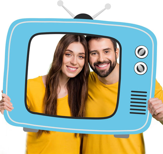 Large Vintage Television Photo Booth Props 29 x 26 In Cartoon TV Shaped Selfie Frame Creative Friends Party Photo Props Accessories for Wedding Bridal Shower Bachelorette Birthday Party Supplies Decor