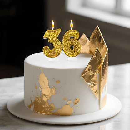 Birthday Number Candles, Glitter Number Candle Cake Decorations with Sequins, Cupcake Decorations for Girls, Women, Party Anniversary Celebrations (Number 6, Purple)