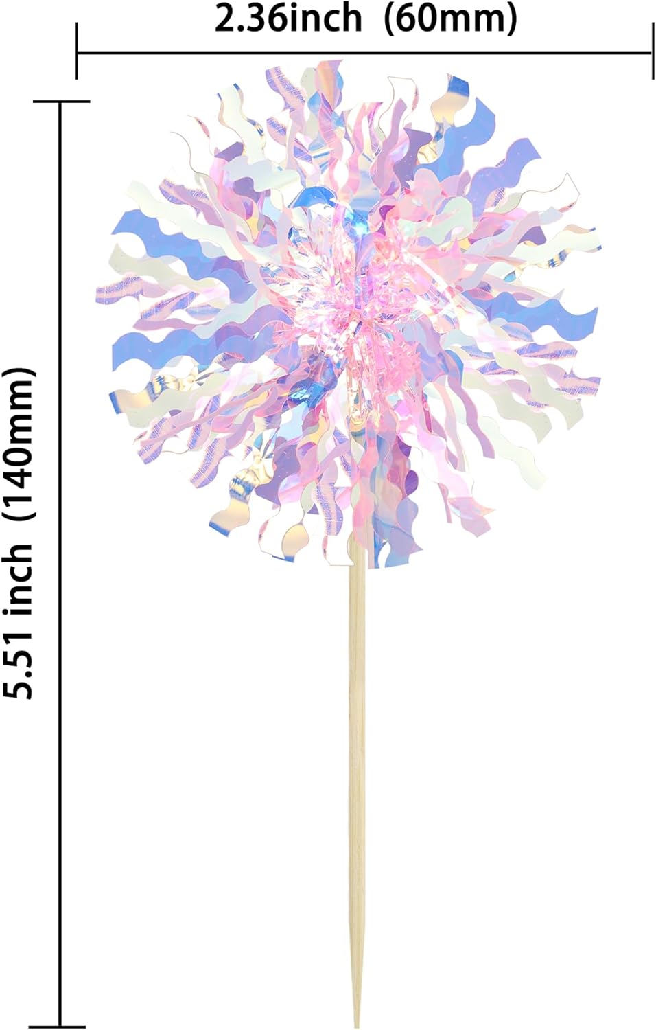 Ephlyn 30Pcs Foil Firework Cupcake Toppers Sparkle Tinsel Cupcake Picks Drink Stirrers Cocktail Food Fruit Toothpicks for Baby Shower Graduation Party Supplies White