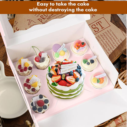 10 Packs Bento Cake and Cupcake Box 3 Holes Fit 2 Cupcakes and 1 Mini Cake Box with Clear Window and Stickers for Cake Cupcake Cookie or Easter and Mother’Day. (1+2/10pcs)
